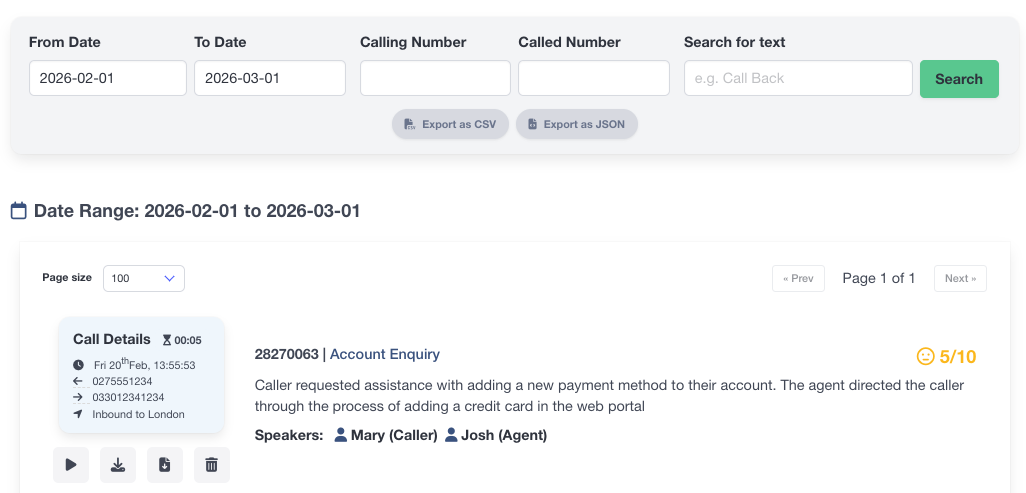 call sentiment analysis report